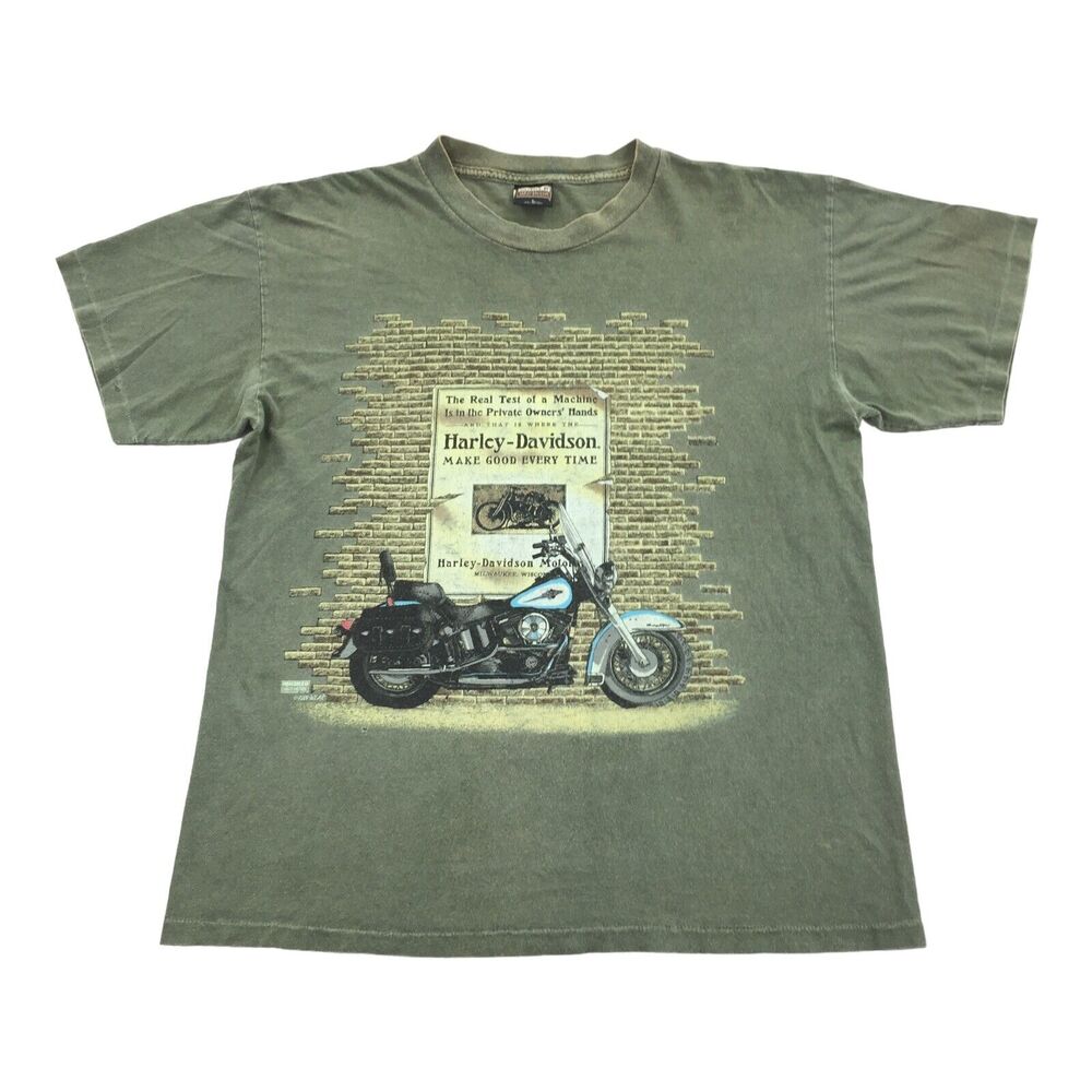 Vintage 1990s Harley Davidson Single Stitch T-Shirt Size Large Mens Sage Green L